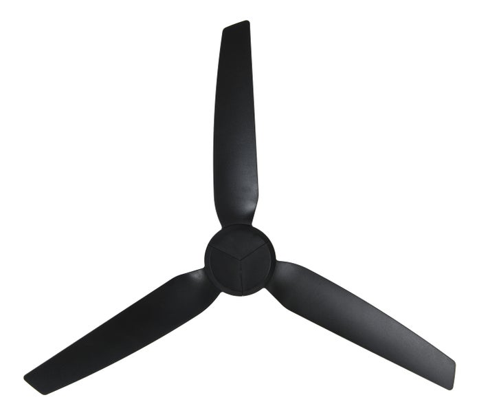Drei Flügel eines Deckenventilators aus Kunststoff für die Montage am Ventilatorgehäuse.