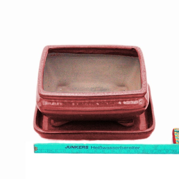 Bonsai-Schale mit Unterteller Gr. 2 - Rot - rechteckig - Modell G81 - L 14,5cm - B 11,3cm - H 6,6cm