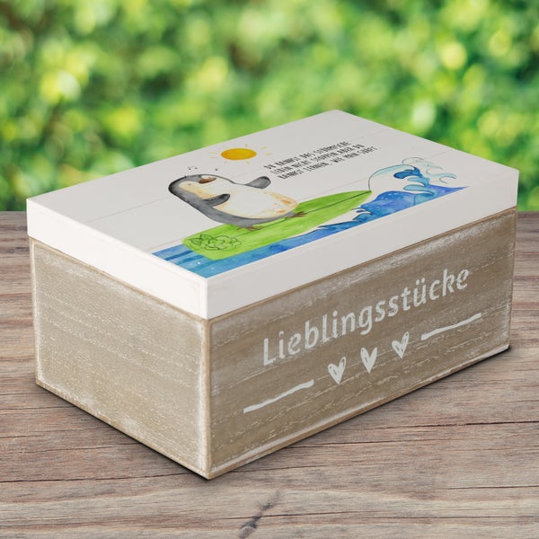 Mr. & Mrs. Panda 19 x 12 cm Holzkiste Pinguin Surfer - Weiß