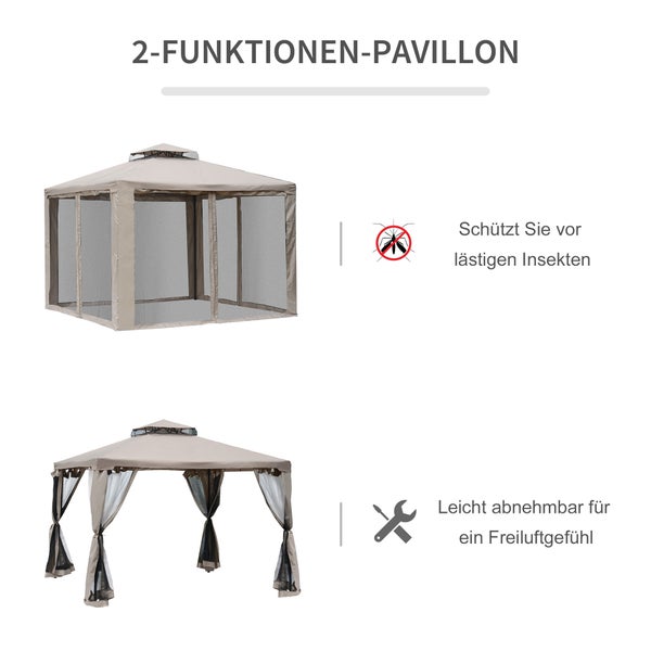Outsunny Pavillon, Gartenpavillon, 2,94 x 2,94 x 2,65 m, Metall + Polyester, Grau