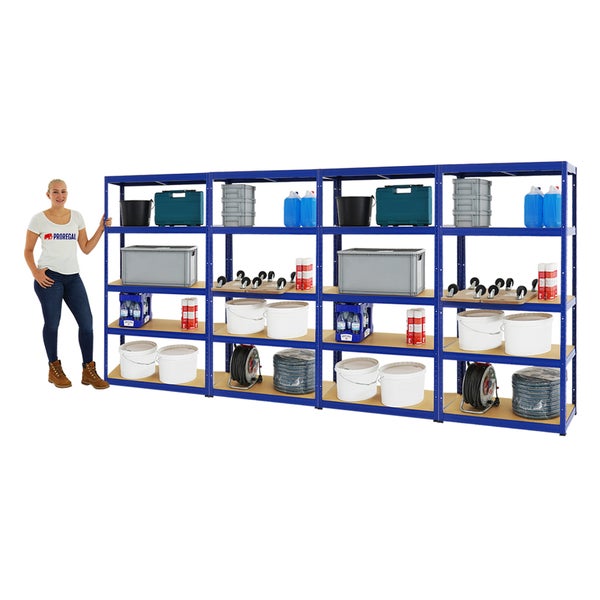 PROREGAL Mega Deal 4x Schwerlastregal Slim Elephant S HxBxT 180 x 90 x 45 cm 5 Ebenen Fachlast 350 kg Blau