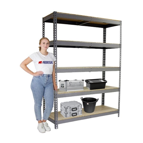 PROREGAL Schwerlastregal Wood Beast Five HxBxT 200 x 240 x 75 cm 5 Ebenen Fachlast 400 kg Grau