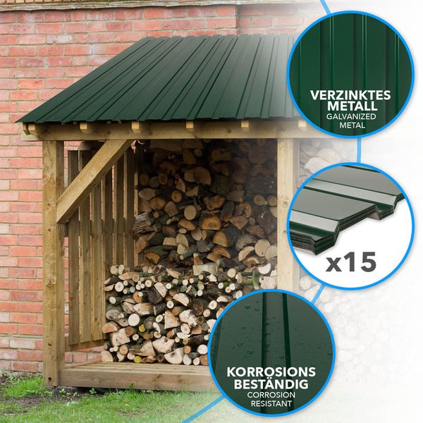 FLOORDIREKT Trapezblech - 115 x 45 cm - Profilblech - Stärke 0.25 mm - 15er-Set - inkl. Schrauben - 7,7 m² - Grün