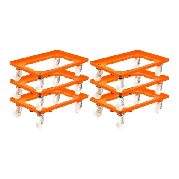 PROREGAL Transportroller für Euroboxen 60 x 40 cm mit Kunststoffräder Orange Offenes Deck 2 Lenkrollen und 2 Bockrollen Traglast 300 kg
