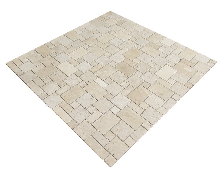 Wohnrausch Natursteinmosaik Travertin CREMA Mini Römischer Verband 35 x 35 cm, getrommelt, beige