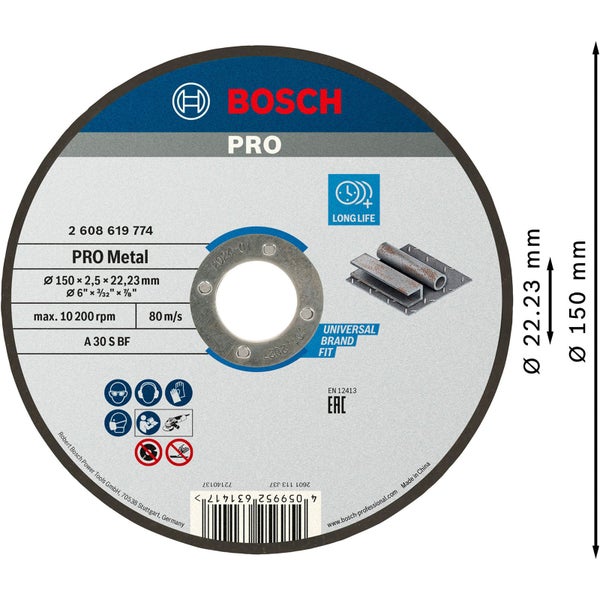 Bosch PRO Metal Trennscheibe 150 x 2,5 x 22,23 mm - 2608619774