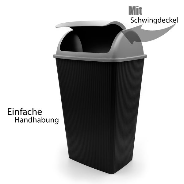 BigDean Mülleimer mit Schwingdeckel 45 L Anthrazit – Abfalleimer für die Küche & Büro – Müllbehälter aus robustem & geruchsdichtem Kunststoff – Made in Europe