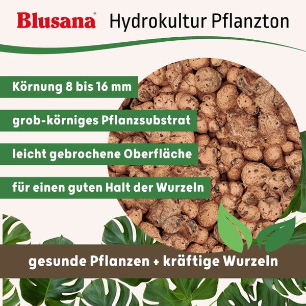 Blusana Blähton 10l Pflanzsubstrat für Hydrokultur Ton-Granulat Körnung 8-16 mm Drainagematerial & Bodenauflockerung