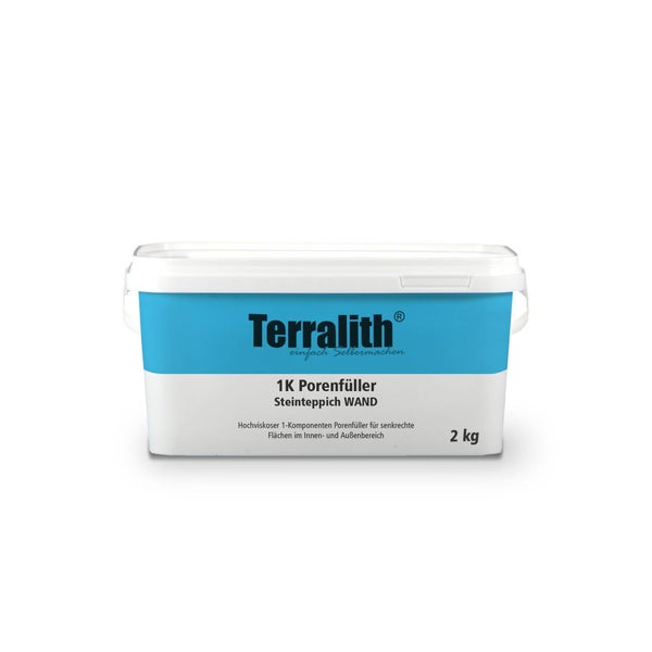 Terralith 1K Porenfüller für Steinteppich an der Wand, 2 Kilogramm Eimer, hochviskos für den Innen- und Außenbereich.