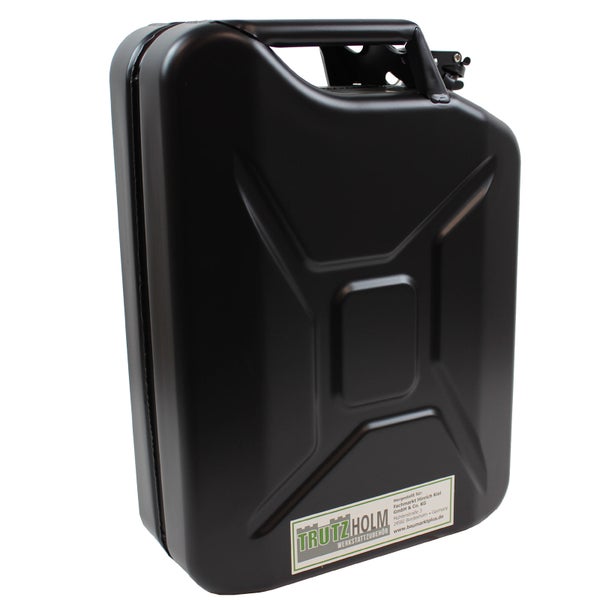 Schwarzer Kraftstoffkanister aus Stahl mit Tragegriff