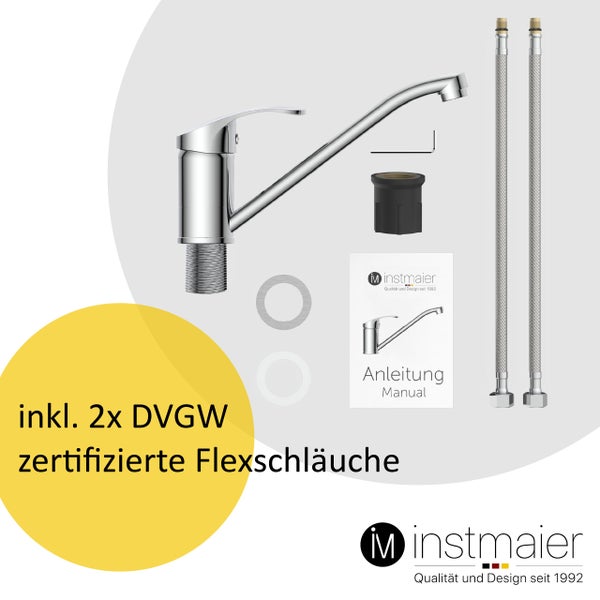 instmaier Küchenarmatur K1 | 360° schwenkbar | Wasserhahn Küche | Spültischarmatur Chrom | mit Zentralverschraubung