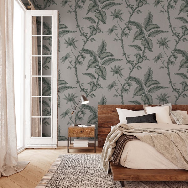 Tapete Grau Beige Floral Natur für Wohnzimmer Schlafzimmer Küche MADE IN GERMANY 10,05 x 0,53m
