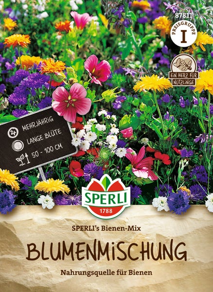 Sperli Bienen Mix Blumensamen für eine mehrjährige Blumenwiese mit langer Blütezeit und einer Wuchshöhe von 50 bis 100 Zentimetern.