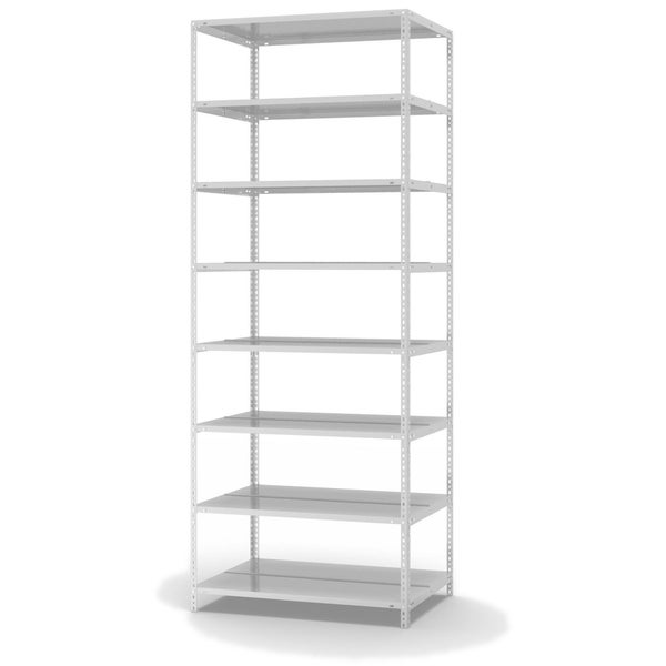 PROREGAL Aktenregal Schraubsystem Grundregal HxBxT 255 x 100 x 60 cm 8 Ebenen Fachlast 90 kg Mit Deckboden Beidseitig Nutzbar Lichtgrau