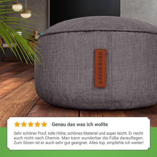 Green Bean Sitzsack-Hocker 45x25cm mit EPS-Perlen Füllung - Fußhocker Fußkissen Sitz-Pouf für Sitzsäcke - Bodenkissen für Kinder und Erwachsene - Fußablage Sitzkissen Sitzhocker Dunkelgrau