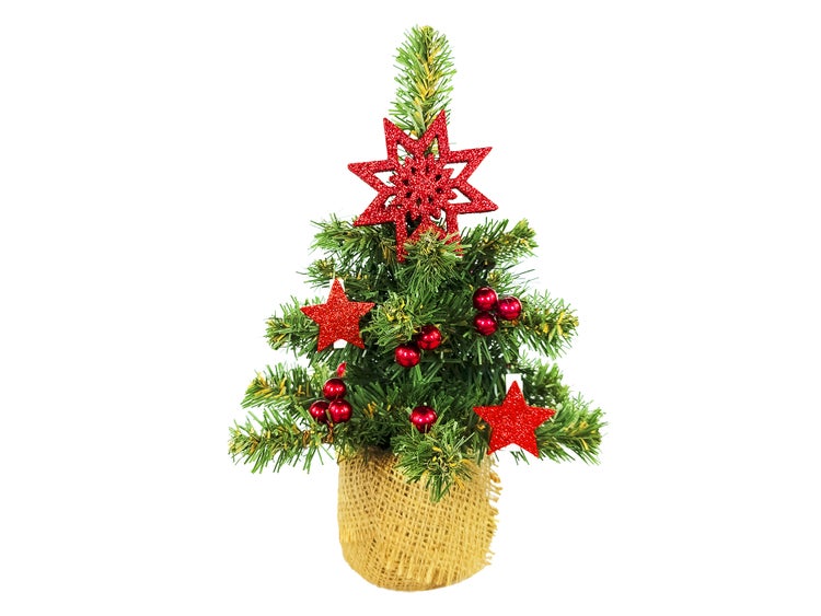 Geschmückter künstlicher Weihnachtsbaum mit 24 Ornamenten TINY 6 im Topf 25 cm