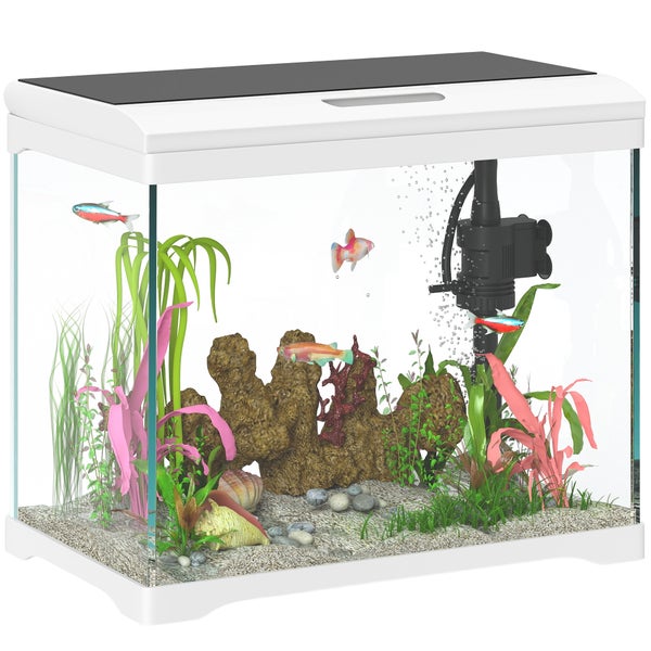 PawHut Aquarium mit LED-Beleuchtung, Filtersystem, 17L Fischtank, Tropenfischaquarium mit Wasserpumpe Weiß
