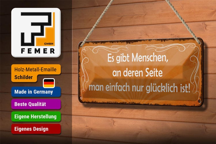 Blechschild Spruch 27x10cm Menschen einfach nur glücklich Dekoration