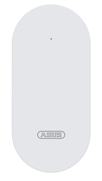 Ovales weißes Smart Home Gerät mit Abus Logo und kleiner Statusleuchte.