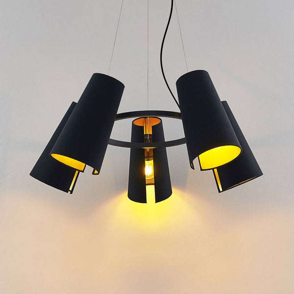 Lucande Pendelleuchte Kemoni (Modern) in Schwarz aus Metall (5 flammig, E27) - Deckenlampe Esstischlampe Hängelampe Hängeleuchte Wohnzimmerleuchte