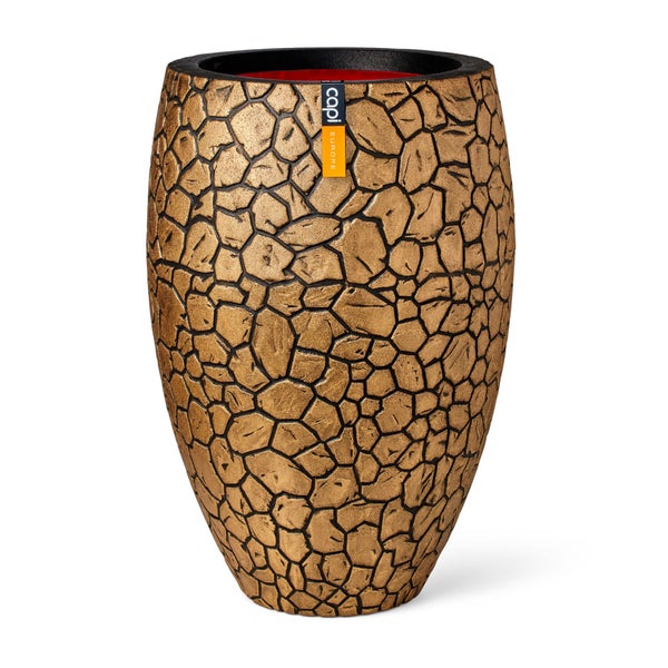 Capi Europe Pflanzgefäß Egg Vase mit Steinoptik-Struktur, goldfarben.