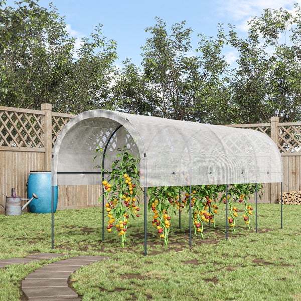 Outsunny Tomatengewächshaus, 400L x 120B x 170H cm, Stahl, PE, Weiß
