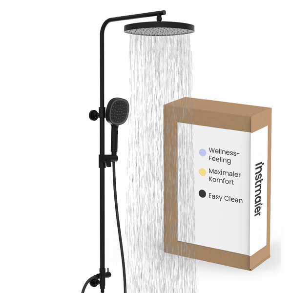 Duschsystem mit Kopf- und Handbrause in modernem Design inklusive Produktverpackung der Marke Instmaier