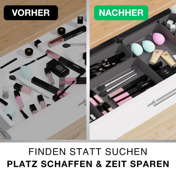 VMbathrooms Schubladen Organizer Set für jeden Bedarf | Praktische Schreibtisch Sortierboxen | Schubladentrenner – Ihr idealer Ordnungshelfer im Alltag für Büro & Haushalt (Anthrazit)