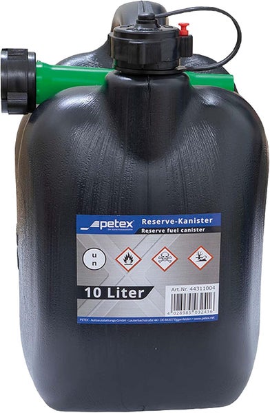 AUTONIK 126620 Kraftstoffkanister, 10L, Kunststoff, schwarz - Robuster Benzinkanister für Autos und Outdoor-Aktivitäten