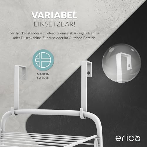 Erica – praktischer weißer Wäscheständer für Tür zur platzsparenden Wäschetrocknung – 3 ausklappbare Flügel mit 11 Metern Wäscheleine bieten viel Fläche für Textilien