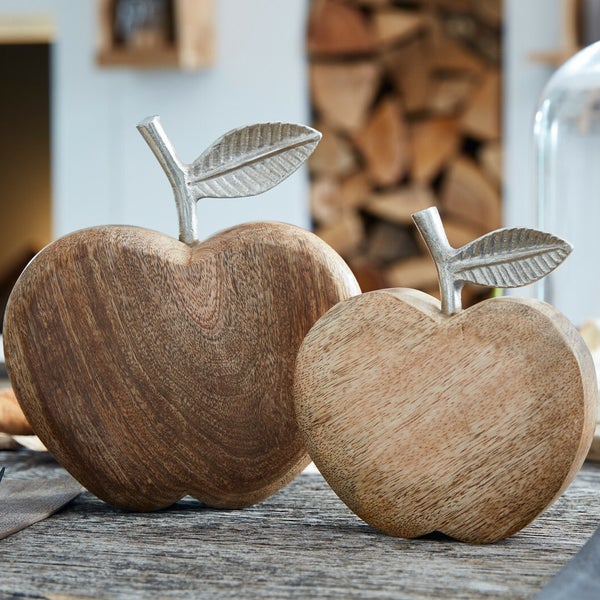 FRANK FLECHTWAREN | Apfel Mangoholz, 2er Set, HOLZ, METALL, 14 x 16 cm, 18 x 20 cm