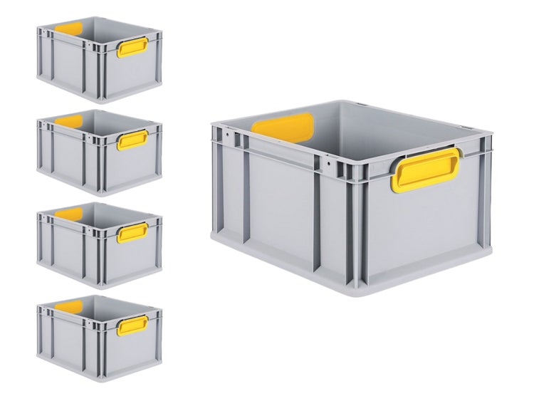 PROREGAL Spar Set 5x Eurobox Nextgen Color HxBxT 22 x 30 x 40 cm 20 Liter Griffe Gelb Geschlossen Glatter Boden Eurobehälter Transportbox