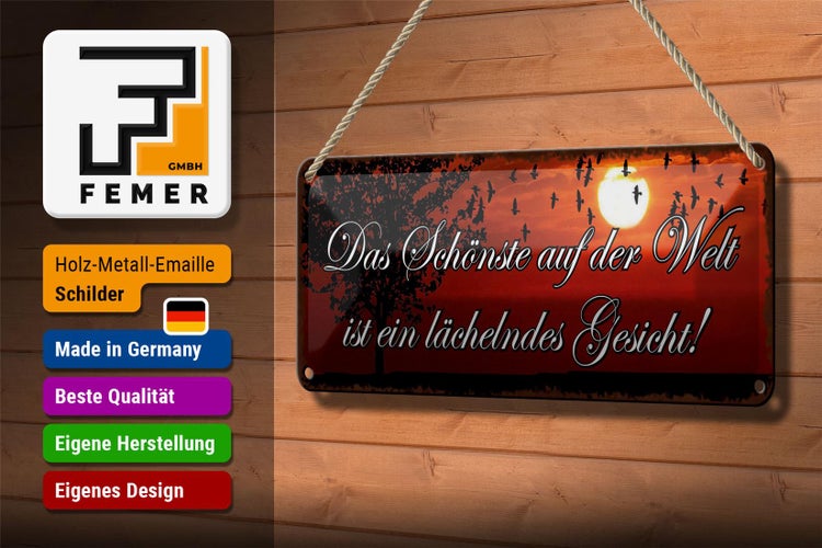 Blechschild Spruch 27x10cm das schönste lächelndes Gesicht Dekoration