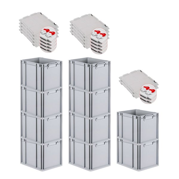 PROREGAL Spar Set 10x Eurobox Nextgen Economy Mit Scharnierdeckel & Roten Schiebeschnappverschlüsse Griffe Geschlossen HxBxT 32 x 30 x 40 cm 30 Liter