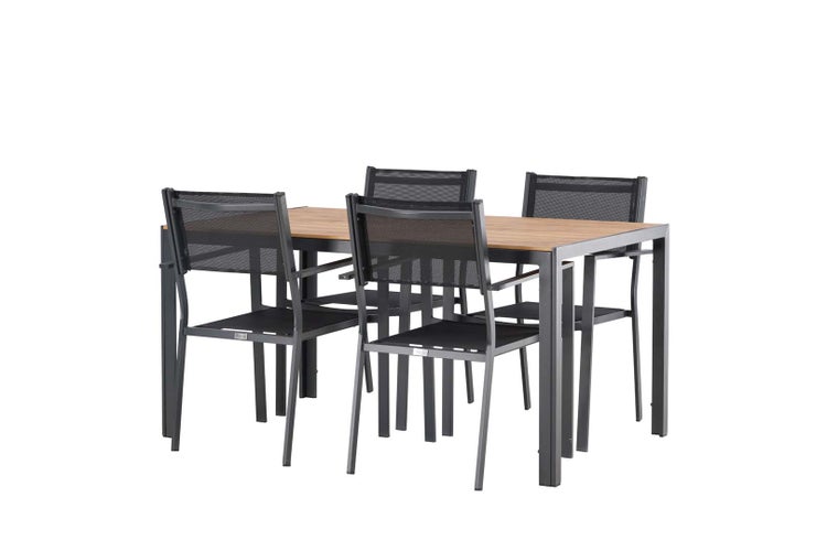Break Gartenset Tisch 90x150cm natur, 4 Stühle Copacabana schwarz.