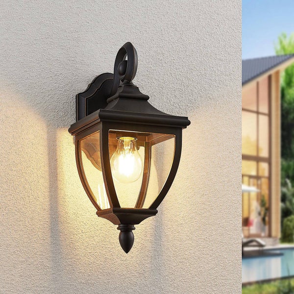 Lindby Wandleuchte außen (Laterne) Cerys (spritzwassergeschützt (Retro, Vintage Antik) in Schwarz (1 flammig E27) - Außenwandleuchten Wandlampe Led Außenlampe Outdoor für