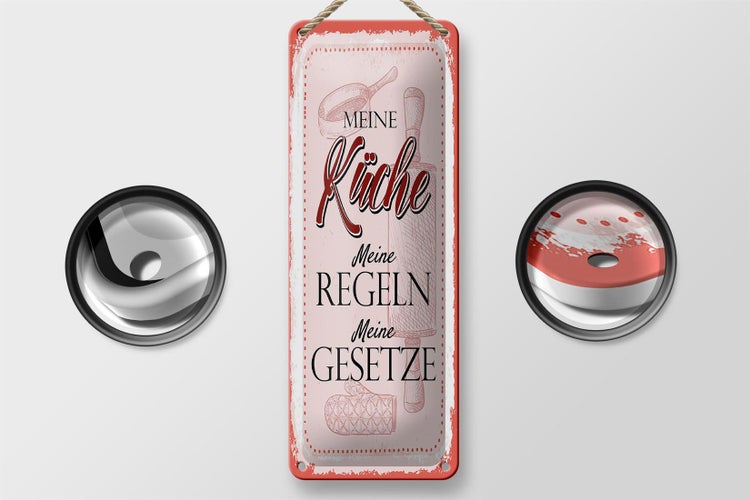 Blechschild Spruch Meine Küche meine Regeln 10x27cm Dekoration