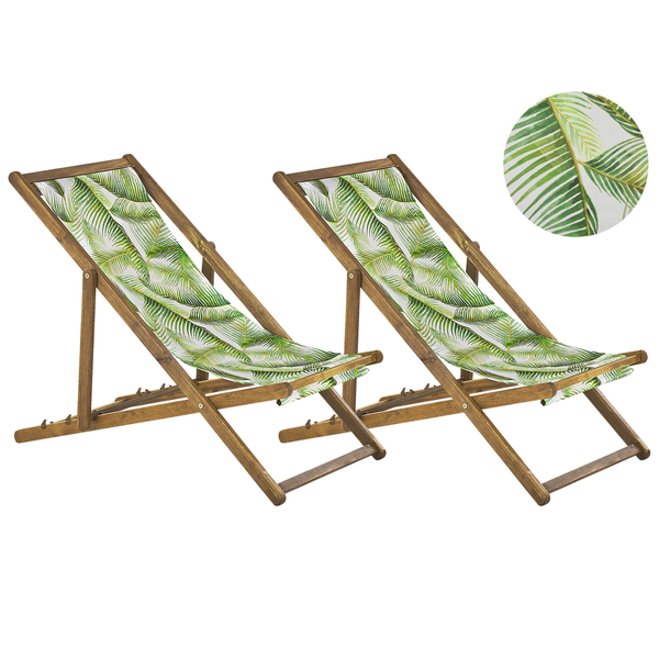 Set mit 2 klappbaren Liegestühlen ANZIO mit Ersatzstoffen Blumenmuster Akazienholz Hellbraun