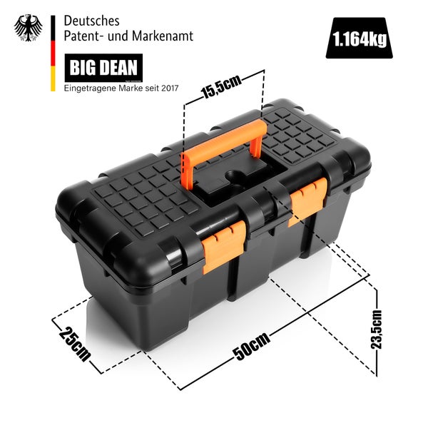 BigDean Werkzeugkoffer leer groß aus Hart-Kunststoff - 50x25x23,5cm - Werkzeugkiste mit herausnehmbarer Innenablage - Toolbox groß Werkzeugkasten Werkzeug Box für Heim- & Handwerker - Made in EU