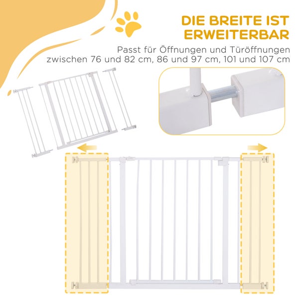 PawHut Türschutzgitter, L76-107 x H76 cm, Metall, Kunststoff, Weiß