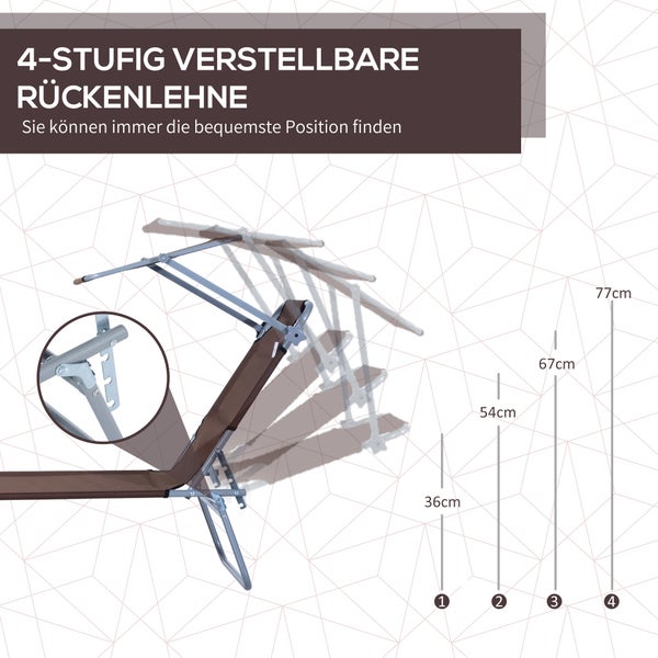 Outsunny Sonnenliege, klappbar, mit Sonnenschutz, 187 x 58 x 36 cm, Metall, Oxford-Gewebe, Braun