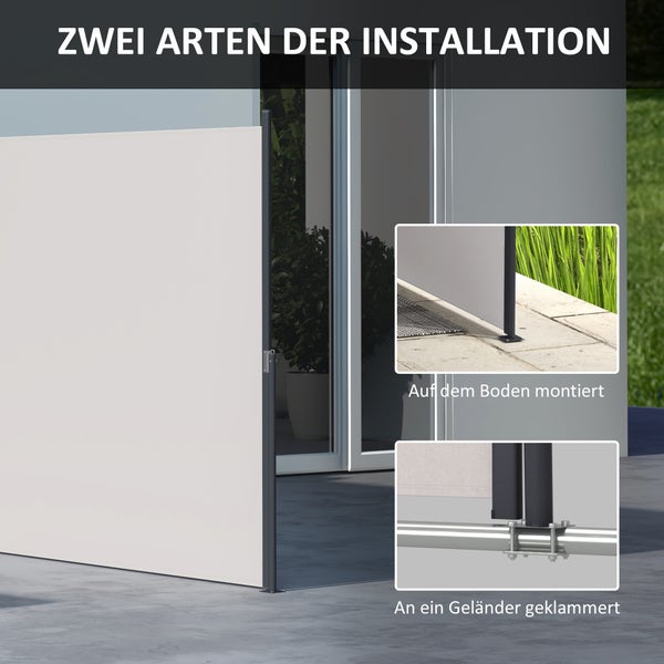 Outsunny Seitenmarkise Ausziehbar,Gartenmarkise, mit UV-Schutz, Windschutz, Metall, für Terrasse, Balkon, 300 x 140cm, Polyester, Hellgrau