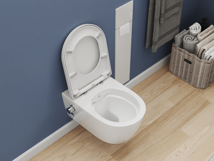 Dusch-WC spülrandlos Hänge WC Taharet Toilette inkl. Warm-Kalt-Mischer & WC-Sitz mit Absenkautomatik + abnehmbar Keramik inkl. Nanoversiegelung