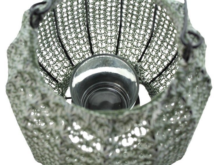 FRANK FLECHTWAREN | Laterne Webart, grün, 20 x 20 x 18 cm, Glas Ø 8 x 8 cm, POLYESTER, BAUMWOLLE, METALL, GLAS