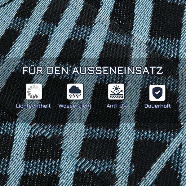 Outsunny Outdoor-Teppich, wasserabweisend  mit Tragetasche, Balkonteppich für Camping, Terrasse, 182 x 274 cm, Kunststoff, Schwarz+Blau