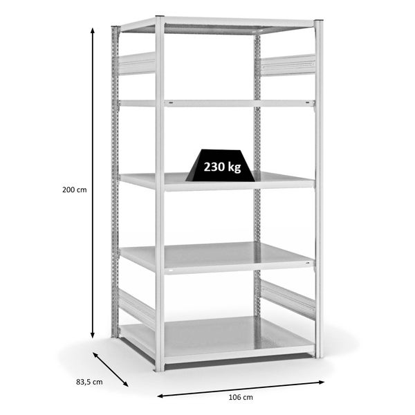 PROREGAL Fachbodenregal Stecksystem T-Profil Medium-Duty Grundregal HxBxT 200 x 100 x 80 cm 5 Ebenen Fachlast 230 kg Beidseitig Nutzbar Lichtgrau
