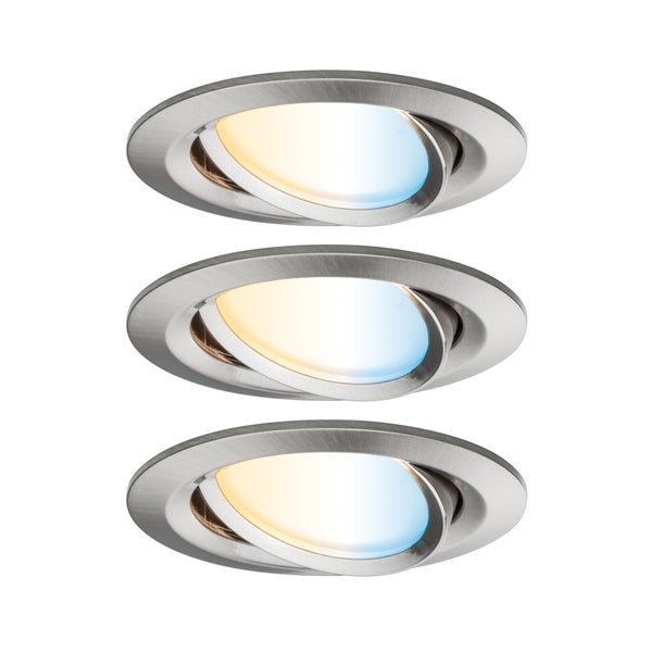 LED Einbauleuchte Smart Home Zigbee 3.0 Nova Plus Coin Basisset schwenkbar rund 84mm 50° Coin 3x6W 3x470lm 230V dimmbar Tunable White Eisen gebürstet