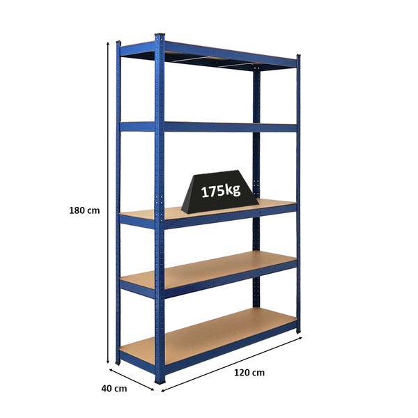 PROREGAL Schwerlastregal Ragnar für Gesamtlast 875 kg HxBxT 180 x 120 x 40 Blau Kellerregal Steckregal Garagenregal Lagerregal