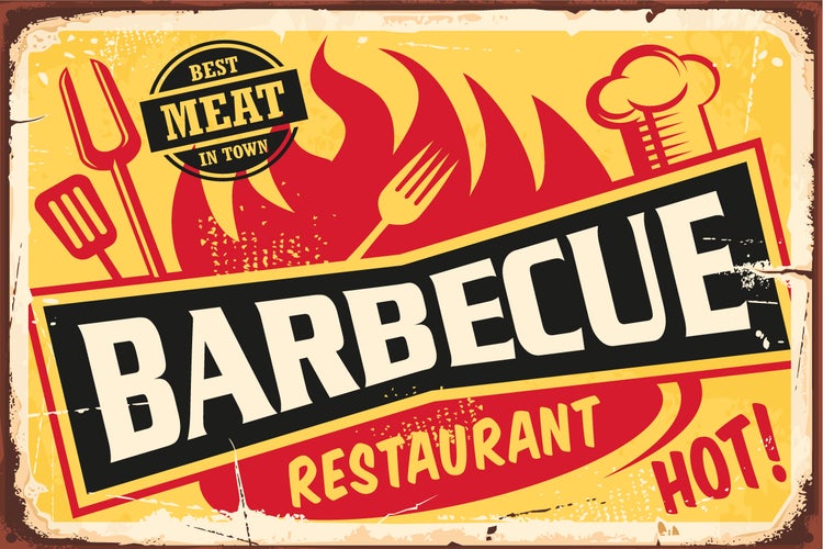 Blechschild | Restaurant | BBQ | Grill | Stahlschild mit lustigen Sprüchen | Innen und Außen einsetzbar | Deko | STA1979, Format: 20x30cm