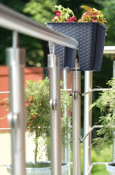 Balkonkasten Anthrazit 40x27x22,5 Rattan Optik Blumenkasten  Geländertopf Balkongeländer Blumentopf